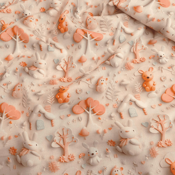 Tissu Coton Digital H 150 cm - SWEET ELEPHANTS/BEIGE