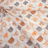 Tessuto Cotone "Collezione Baby Wonderland" H 145 cm - ANIMAL FACE/FOGLIOLINE