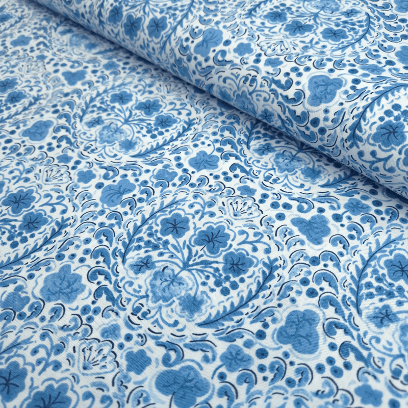 Cotone Americano H 110 cm - FIORITURA BLU/BIANCO