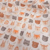 Tessuto Cotone "Collezione Baby Wonderland" H 145 cm - ANIMAL FACE/FOGLIOLINE