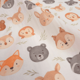 Tessuto Cotone "Collezione Baby Wonderland" H 145 cm - ANIMAL FACE/FOGLIOLINE