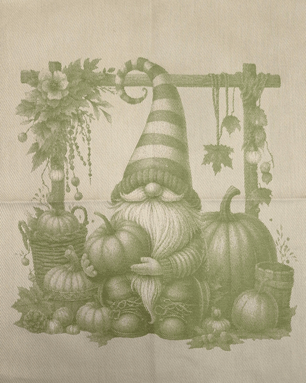 Asciugapiatti in puro cotone - GNOMO AUTUNNALE/VERDE