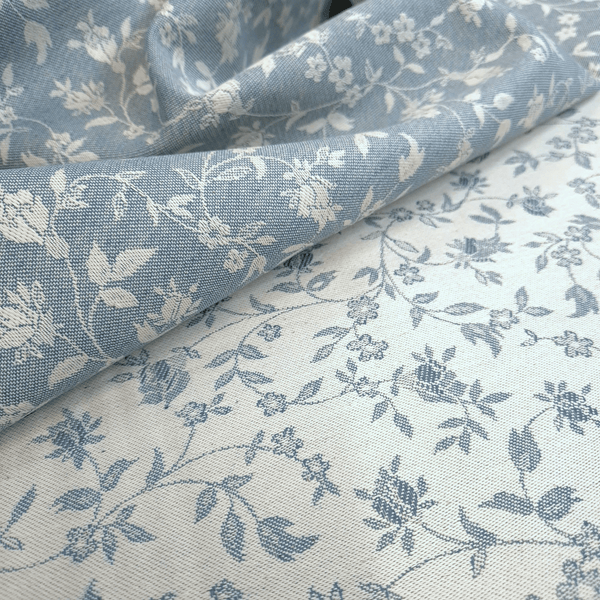 Tovagliato Fiandra di Cotone H 180 cm - FIORELLINI AZZURRO POLVERE