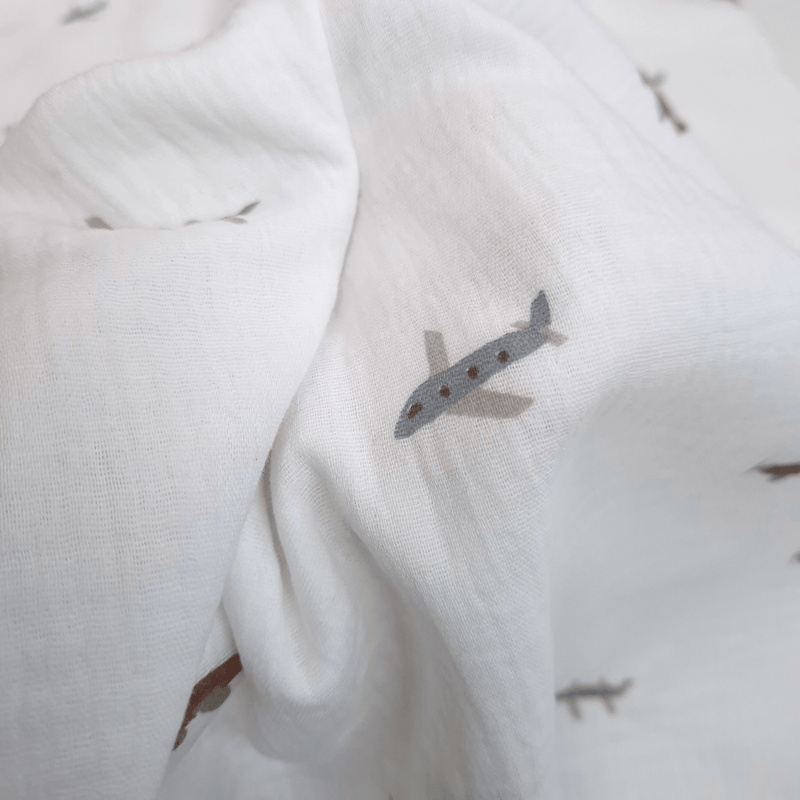 Mussola di Cotone Doppia Garza H 140 cm - AEROPLANI/LATTE