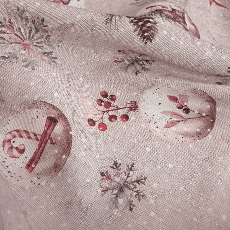 Tessuto Arredo Jacquard H 140 cm - PALLINE DI NATALE/CIPRIA con Lurex