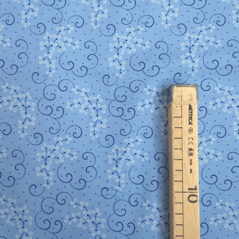 Cotone Americano H 110 cm - FIORELLINI E SPIRALI/AZZURRO