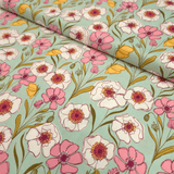 Cotone Americano H 110 cm - FIORI COLORATI/MENTA