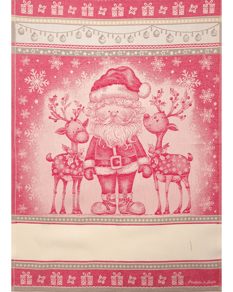 Asciugapiatti da ricamo in puro cotone - BABBO NATALE E RENNE ROSSO