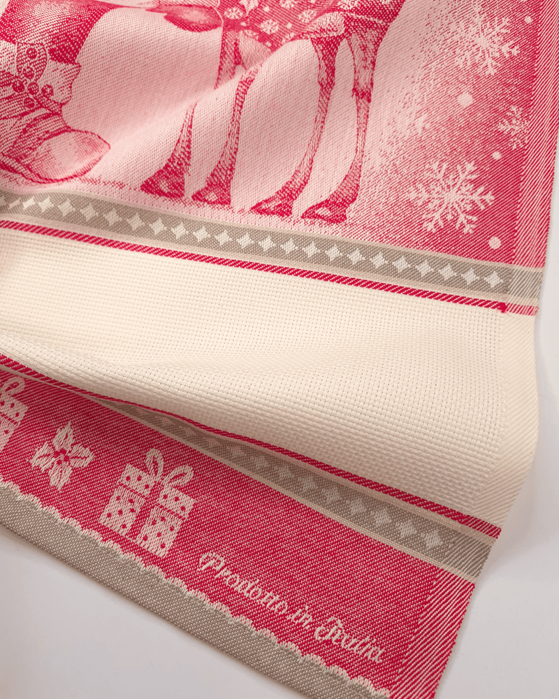 Asciugapiatti da ricamo in puro cotone - BABBO NATALE E RENNE ROSSO