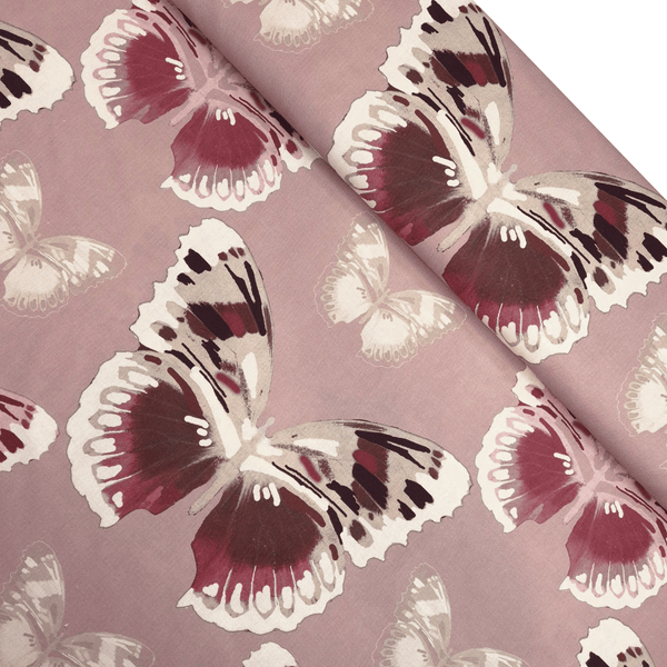 Fond numérique Panama en coton - PAPILLONS ROSE VIEUX - coupe minimum ou multiples de 25 x 280 cm