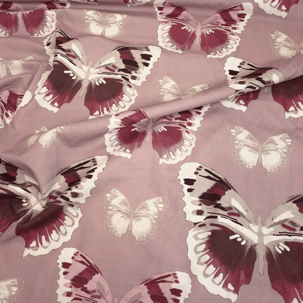Fond numérique Panama en coton - PAPILLONS ROSE VIEUX - coupe minimum ou multiples de 25 x 280 cm