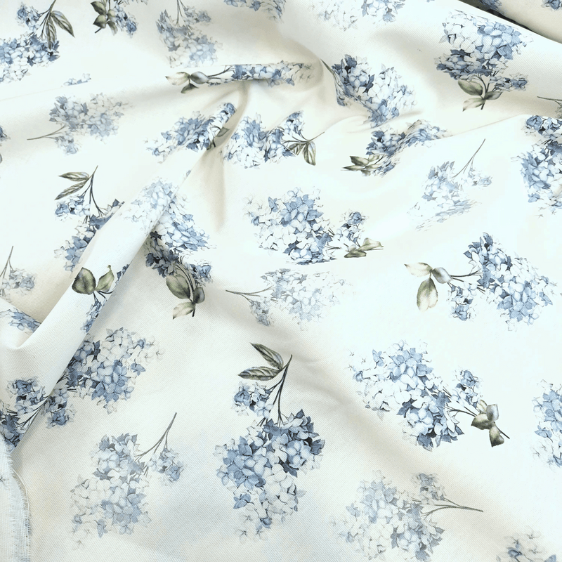 Cotone Fondo Panama Digital H 280 cm - ORTENSIE AZZURRO