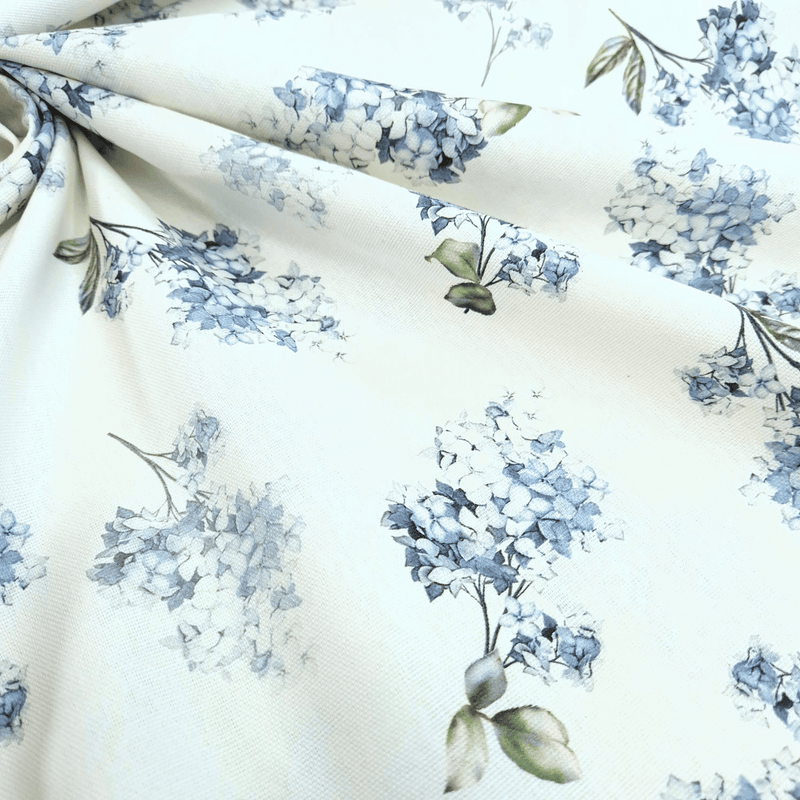 Cotone Fondo Panama Digital H 280 cm - ORTENSIE AZZURRO