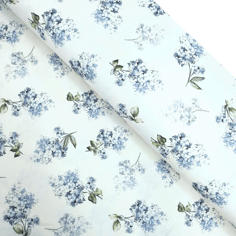 Cotone Fondo Panama Digital H 280 cm - ORTENSIE AZZURRO