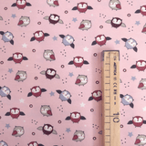 Jersey coton - CHOUETTES FOND ROSE - taille minimum ou multiples de 25 x 140 cm