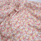 Mussola di Cotone Doppia Garza H 140 cm - FIORELLINI ROSA E GIALLI/LATTE