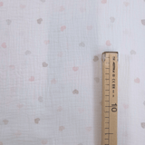Mussola di Cotone Doppia Garza H 140 cm - CUORICINI ROSA E TORTORA/LATTE