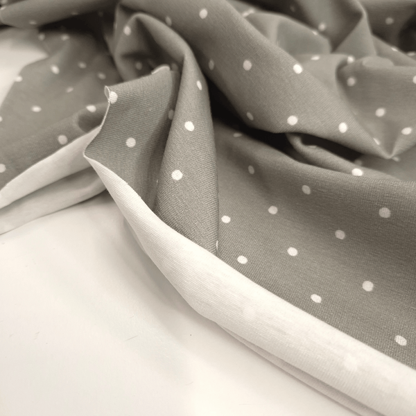 Jersey di Cotone H 160 cm - POIS BIANCHI FONDO FANGO