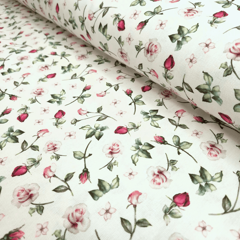 Cotone Fondo Panama Digital H 280 cm - ROSE E FIORELLINI ROSA