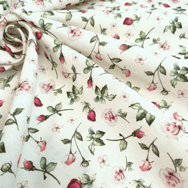 Cotone Fondo Panama Digital H 280 cm - ROSE E FIORELLINI ROSA
