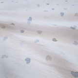 Mussola di Cotone Doppia Garza H 140 cm - CUORICINI AZZURRI E TORTORA/LATTE