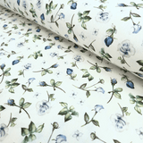 Cotone Fondo Panama Digital H 280 cm - ROSE E FIORELLINI AZZURRO