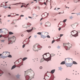 Jersey coton - CHOUETTES FOND ROSE - taille minimum ou multiples de 25 x 140 cm