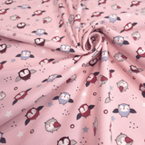 Jersey coton - CHOUETTES FOND ROSE - taille minimum ou multiples de 25 x 140 cm