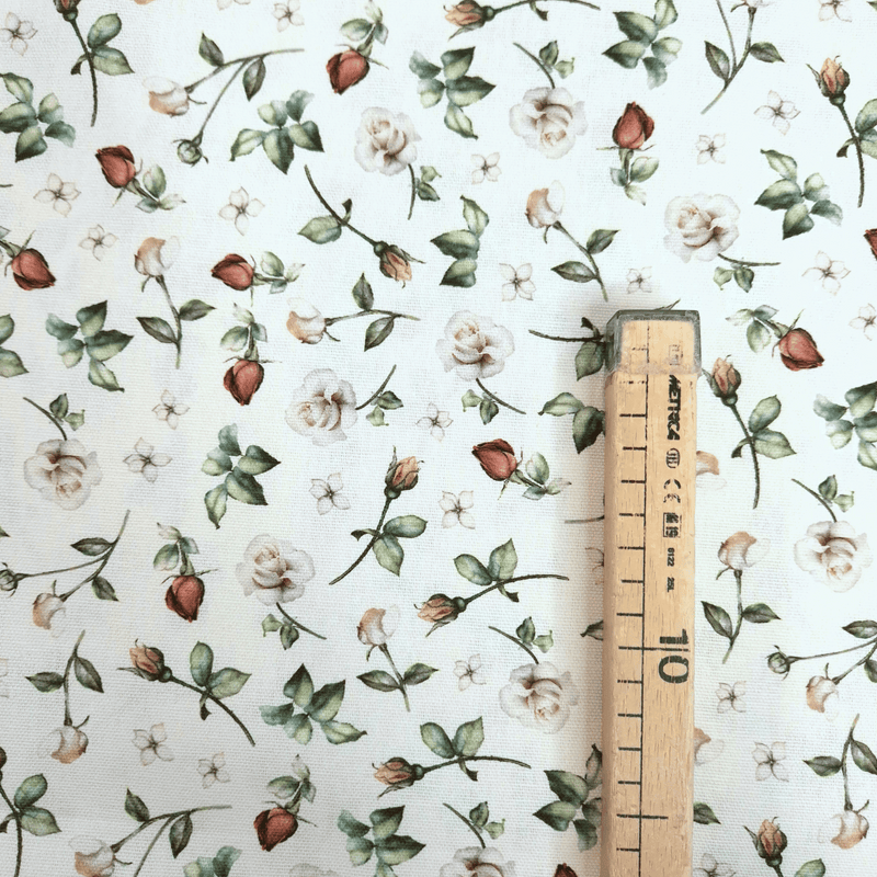 Cotone Fondo Panama Digital H 280 cm - ROSE E FIORELLINI BEIGE