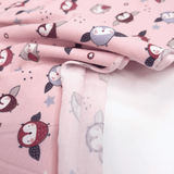 Jersey coton - CHOUETTES FOND ROSE - taille minimum ou multiples de 25 x 140 cm