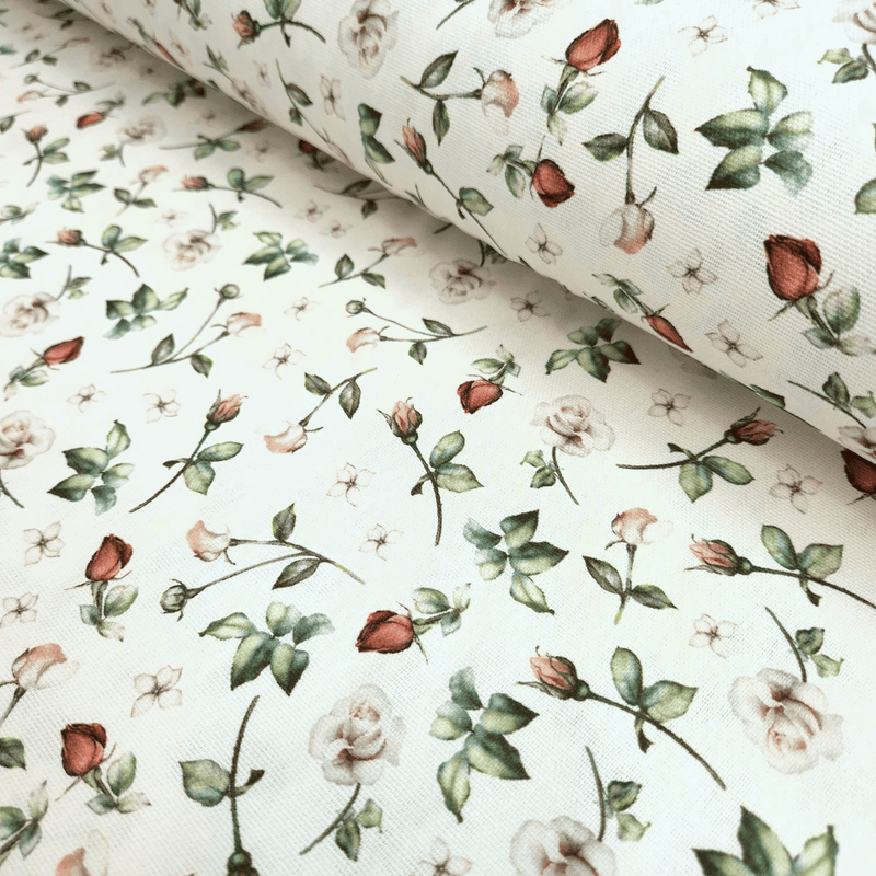 Cotone Fondo Panama Digital H 280 cm - ROSE E FIORELLINI BEIGE