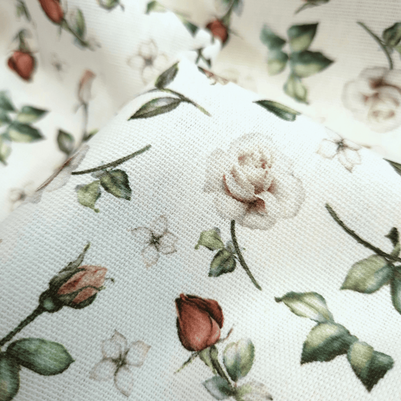 Cotone Fondo Panama Digital H 280 cm - ROSE E FIORELLINI BEIGE
