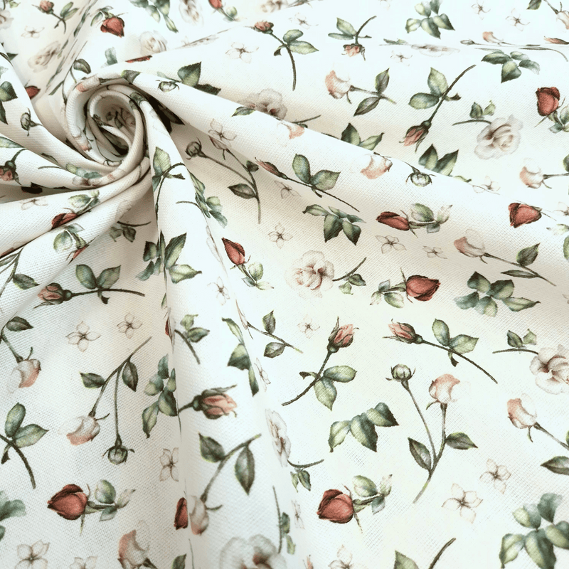 Cotone Fondo Panama Digital H 280 cm - ROSE E FIORELLINI BEIGE