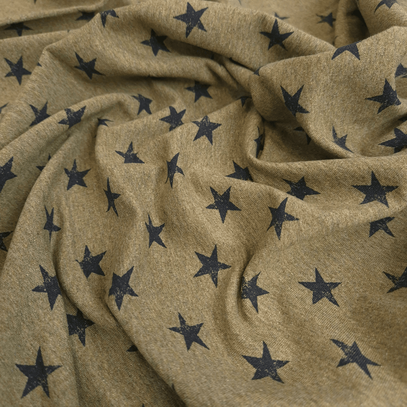 Gebürstetes Sweatshirt – ARMY GREEN/BLUE STARS – Mindestschnitt oder Vielfaches von 25 x 150 cm