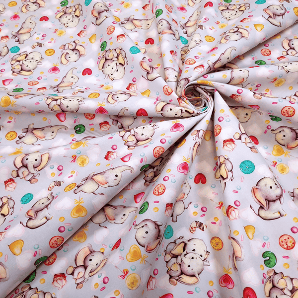 Tessuto Cotone Digital H 150 cm - DOLCI ELEFANTINI/GRIGIO