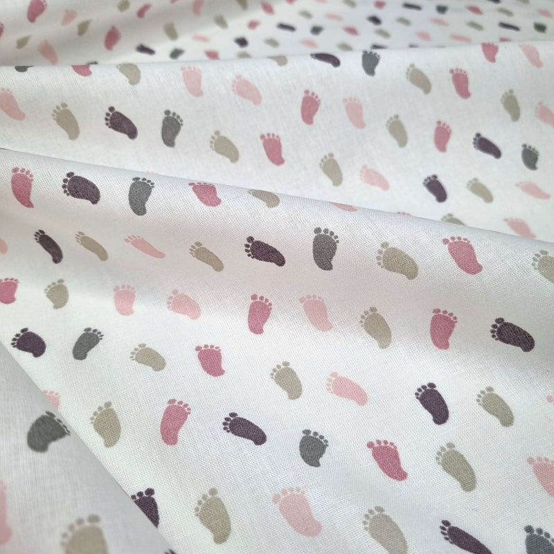 Tessuto Cotone H 140 cm - PIEDINI ROSA