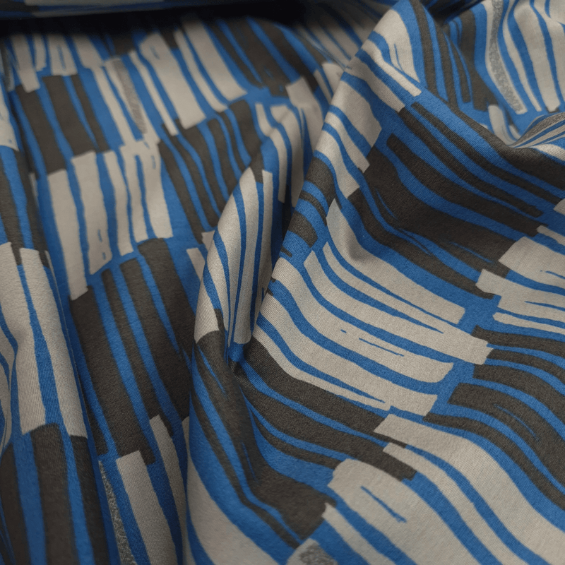 Cotone Americano H 110 cm - PENNELLATTE GRIGIE E NERE/BLU
