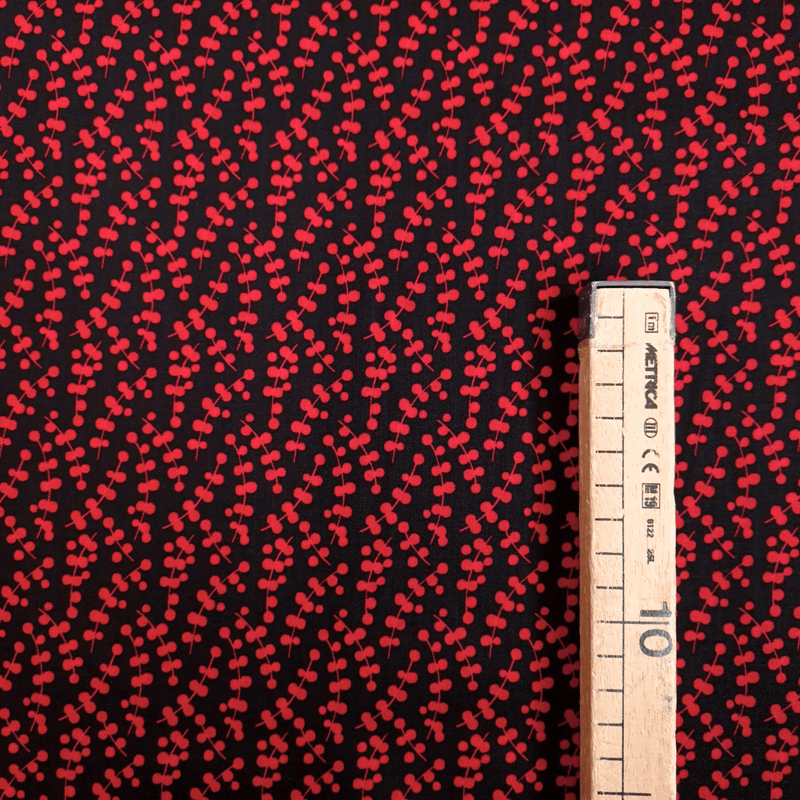 Cotone Americano H 110 cm - BACCHE ROSSE/NERO