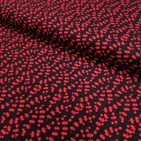 Cotone Americano H 110 cm - BACCHE ROSSE/NERO