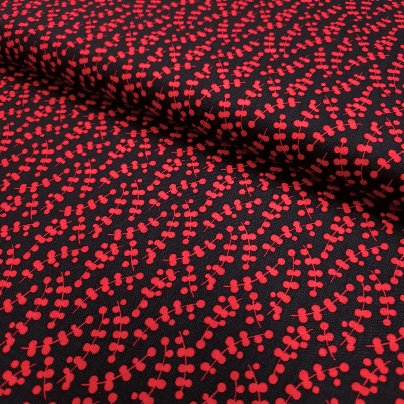 Cotone Americano H 110 cm - BACCHE ROSSE/NERO