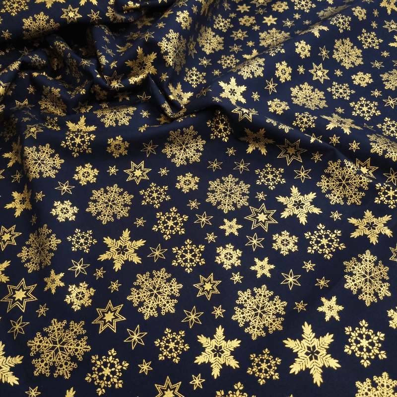 Cotone Natale H 140 cm - FIOCCHI DI NEVE E STELLE/BLU NOTTE