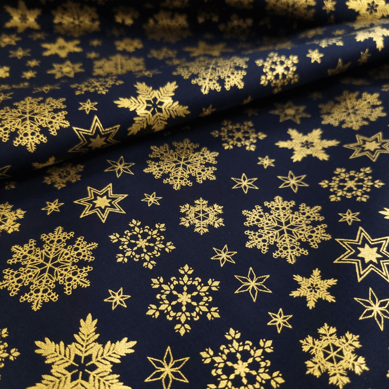 Cotone Natale H 140 cm - FIOCCHI DI NEVE E STELLE/BLU NOTTE