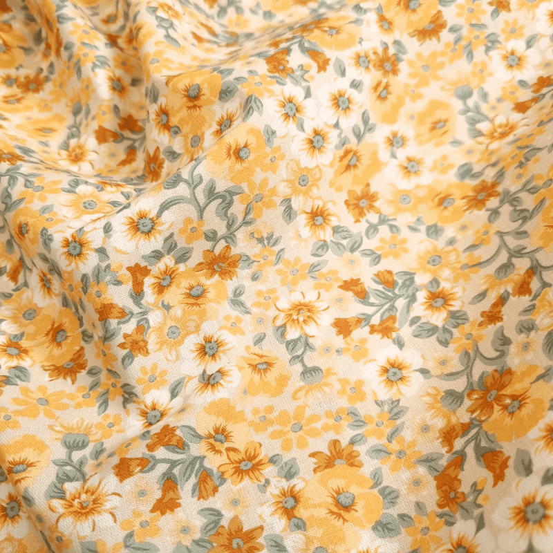 Tessuto Cotone Digital H 150 cm - FIORELLINI GIALLI/BEIGE