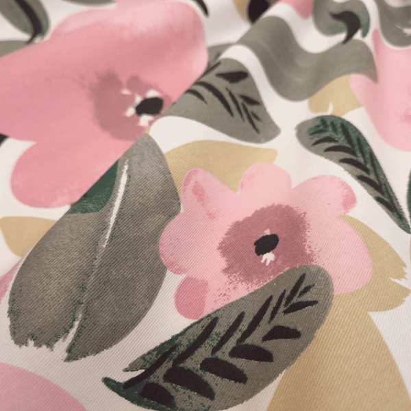 Cotone Fondo Panama Digital H 160 cm - FIORI ROSA