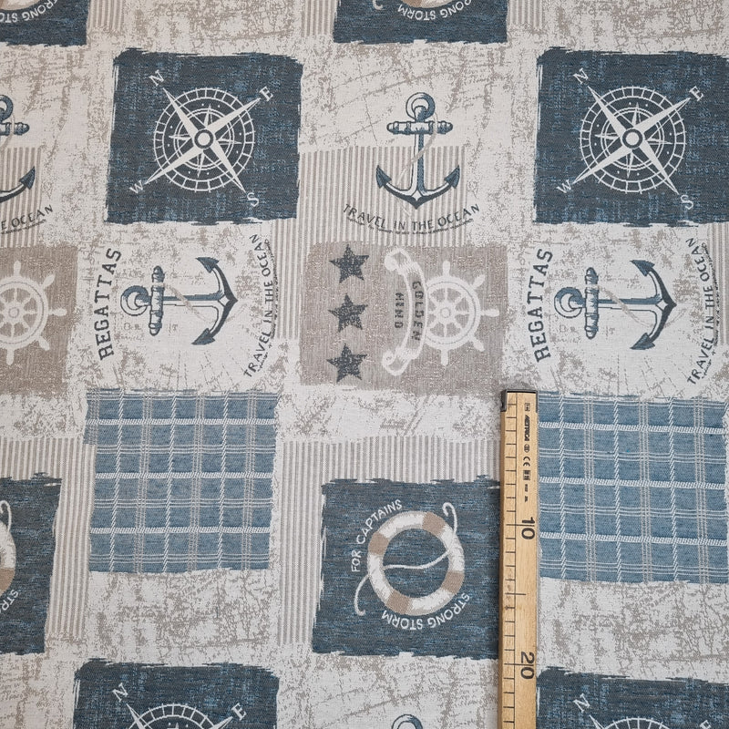 Tessuto Arredo Jacquard H 140 cm - QUADRI FANTASIA MARINA