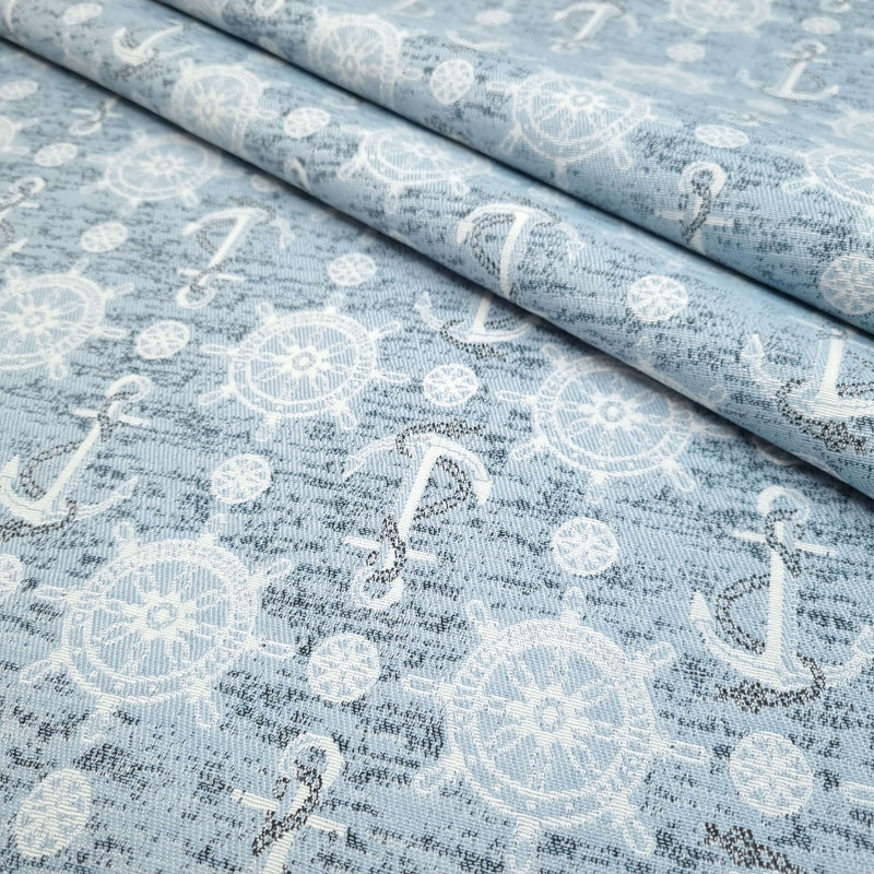 Jacquard-Möbelstoff H 140 cm – ANKER UND RUDER/HELLBLAU
