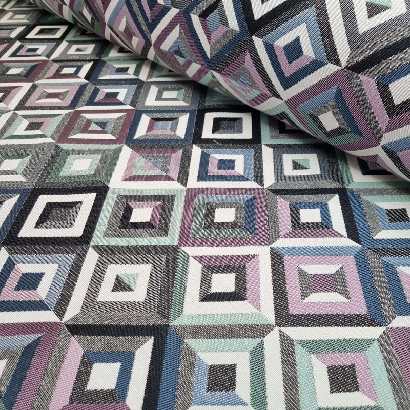Tessuto Arredo Jacquard H 140 cm - GEOMETRICO ROMBO BLU