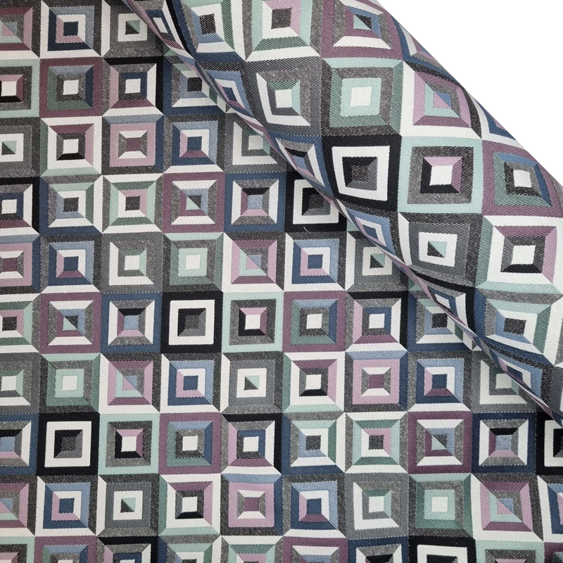 Tessuto Arredo Jacquard H 140 cm - GEOMETRICO ROMBO BLU