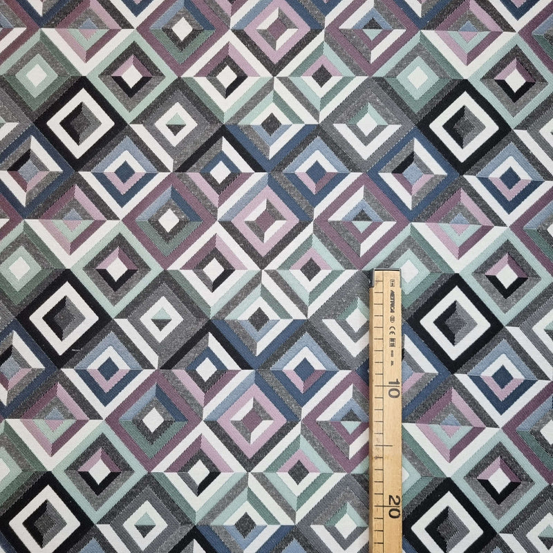 Tessuto Arredo Jacquard H 140 cm - GEOMETRICO ROMBO BLU