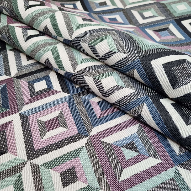 Tessuto Arredo Jacquard H 140 cm - GEOMETRICO ROMBO BLU